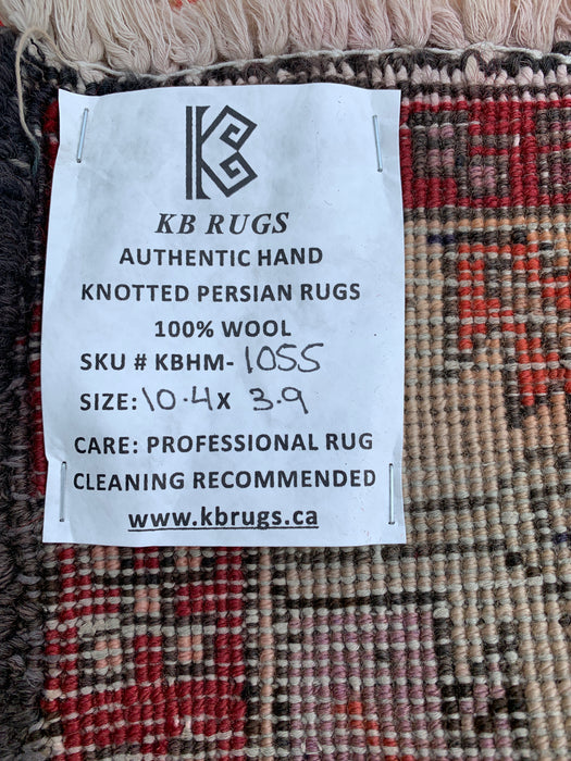 10'4 x 3'9 Hand-Knotted Persian Wool Runner Rug in Red, Navy & Ivory Tribal Geometric Design | KBHM-1055