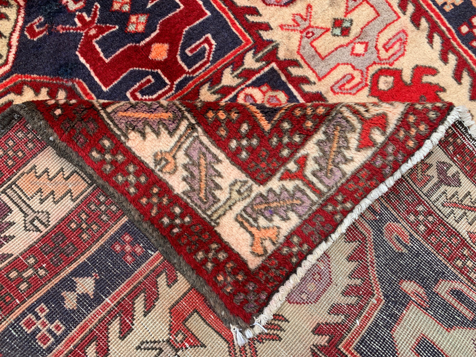10'4 x 3'9 Hand-Knotted Persian Wool Runner Rug in Red, Navy & Ivory Tribal Geometric Design | KBHM-1055