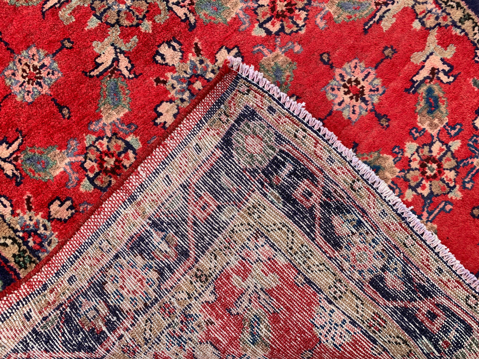 9'5 x 3'6 Hand-Knotted Persian Wool Runner Rug in Red, Navy & Ivory Traditional Floral Design | KBHM-1057