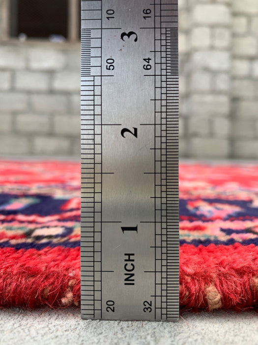 9'5 x 3'6 Hand-Knotted Persian Wool Runner Rug in Red, Navy & Ivory Traditional Floral Design | KBHM-1057