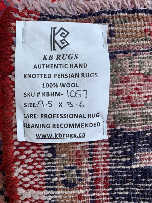9'5 x 3'6 Hand-Knotted Persian Wool Runner Rug in Red, Navy & Ivory Traditional Floral Design | KBHM-1057