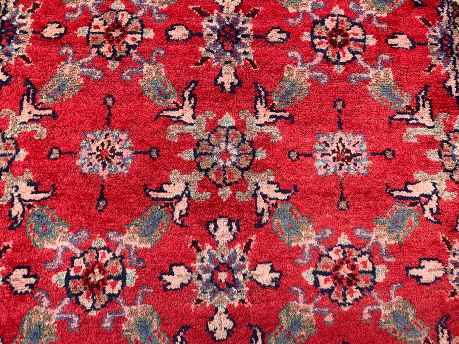 9'5 x 3'6 Hand-Knotted Persian Wool Runner Rug in Red, Navy & Ivory Traditional Floral Design | KBHM-1057