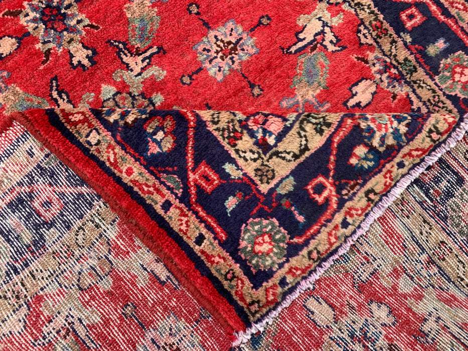 9'5 x 3'6 Hand-Knotted Persian Wool Runner Rug in Red, Navy & Ivory Traditional Floral Design | KBHM-1057