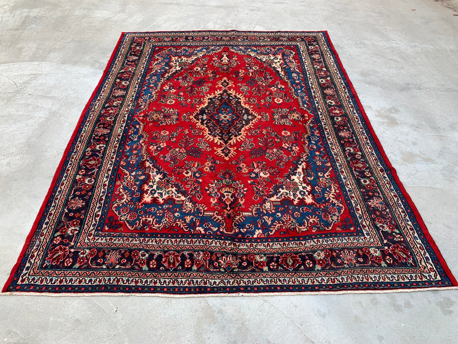 11'8 x 8'9 Hand-Knotted Persian Wool Rug in Red, Blue & Ivory Traditional Medallion Design | KBHM-1058