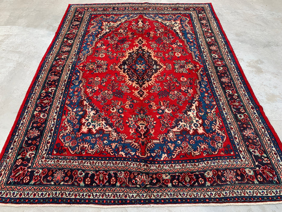 11'8 x 8'9 Hand-Knotted Persian Wool Rug in Red, Blue & Ivory Traditional Medallion Design | KBHM-1058