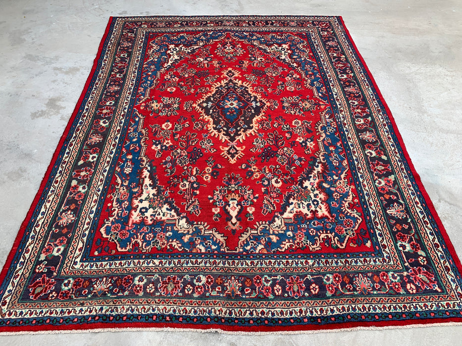 11'8 x 8'9 Hand-Knotted Persian Wool Rug in Red, Blue & Ivory Traditional Medallion Design | KBHM-1058