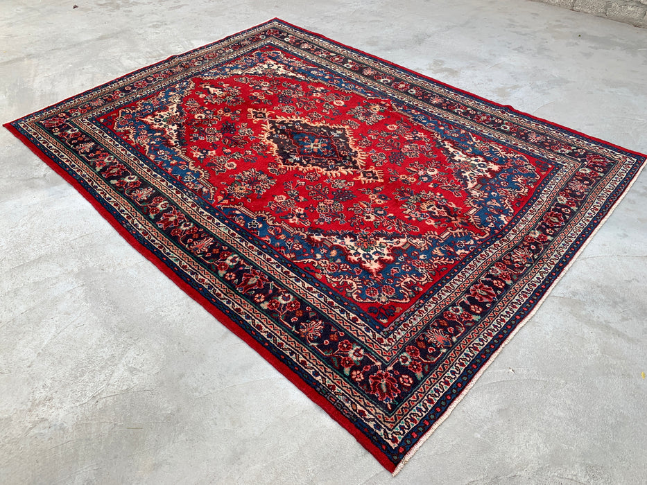 11'8 x 8'9 Hand-Knotted Persian Wool Rug in Red, Blue & Ivory Traditional Medallion Design | KBHM-1058