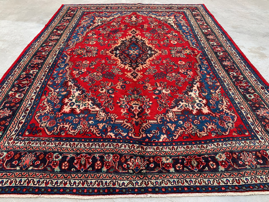 11'8 x 8'9 Hand-Knotted Persian Wool Rug in Red, Blue & Ivory Traditional Medallion Design | KBHM-1058