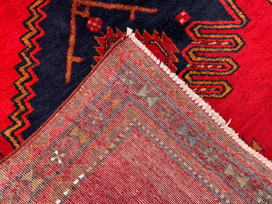 9'6 x 3'10 Hand-Knotted Persian Wool Runner Rug in Red, Navy & Gold Tribal Geometric Medallion Design | KBHM-1059