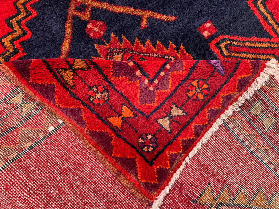 9'6 x 3'10 Hand-Knotted Persian Wool Runner Rug in Red, Navy & Gold Tribal Geometric Medallion Design | KBHM-1059