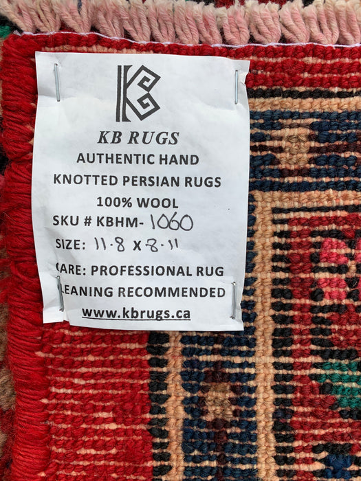 11'8 x 8'11 Hand-Knotted Persian Wool Rug in Red, Blue & Ivory Traditional Medallion Design | KBHM-1060