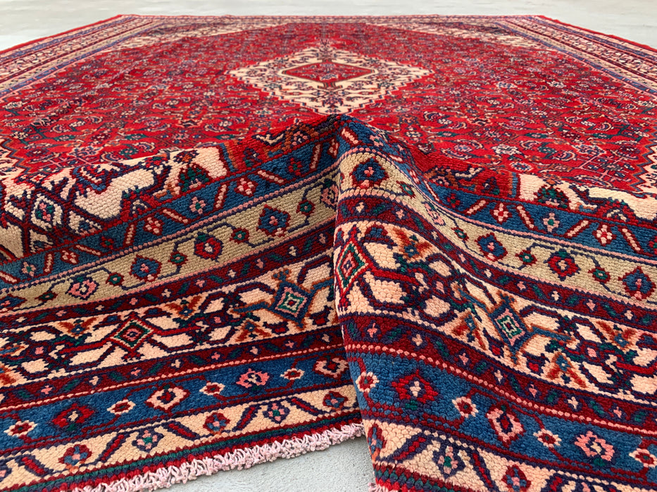 11'7 x 8'10 Hand-Knotted Persian Wool Rug in Red, Blue & Ivory Traditional Medallion Design | KBHM-1061