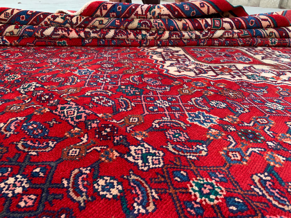11'7 x 8'10 Hand-Knotted Persian Wool Rug in Red, Blue & Ivory Traditional Medallion Design | KBHM-1061