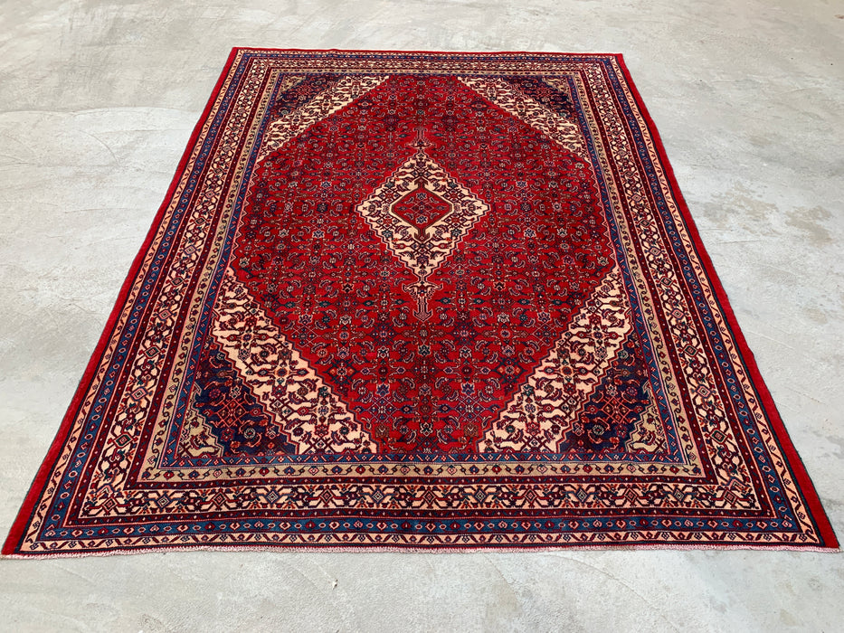 11'7 x 8'10 Hand-Knotted Persian Wool Rug in Red, Blue & Ivory Traditional Medallion Design | KBHM-1061