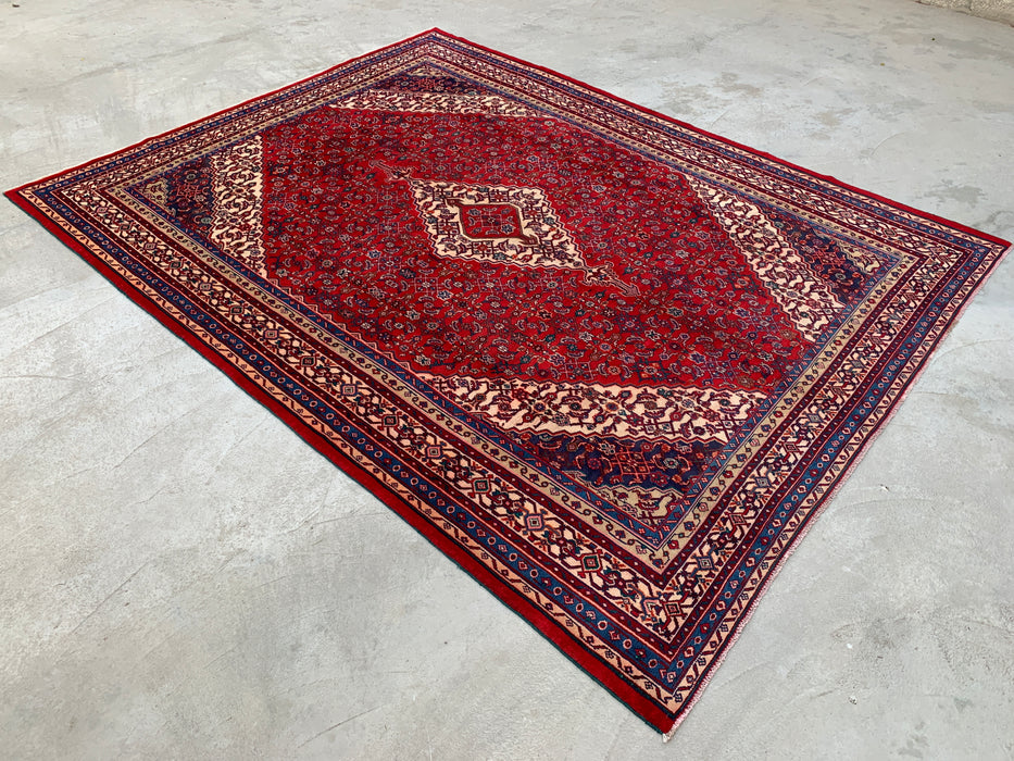 11'7 x 8'10 Hand-Knotted Persian Wool Rug in Red, Blue & Ivory Traditional Medallion Design | KBHM-1061