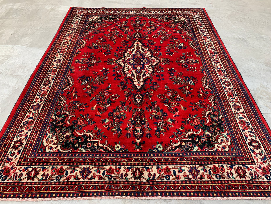 11'8 x 8'7 Hand-Knotted Persian Wool Rug in Red, Blue & Ivory Traditional Medallion Design | KBHM-1062