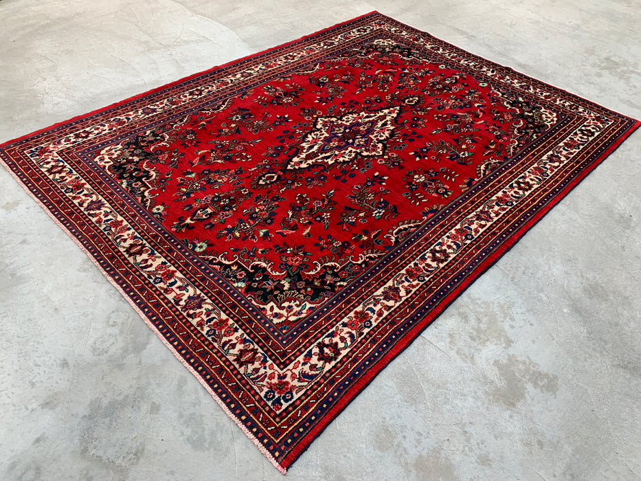 11'8 x 8'7 Hand-Knotted Persian Wool Rug in Red, Blue & Ivory Traditional Medallion Design | KBHM-1062