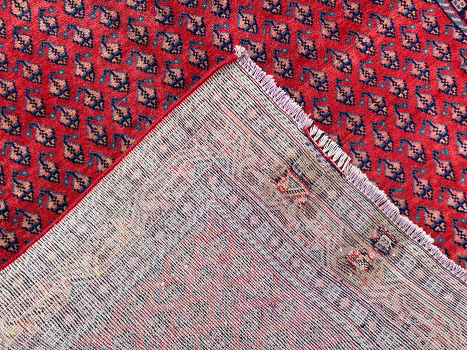 10'6 x 4'2 Hand-Knotted Persian Wool Runner Rug in Red, Blue & Gold Allover Motif Design | KBHM-1063
