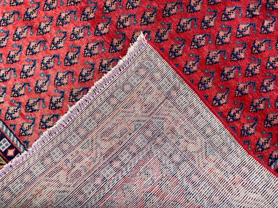 10'6 x 4'2 Hand-Knotted Persian Wool Runner Rug in Red, Blue & Gold Allover Motif Design | KBHM-1063