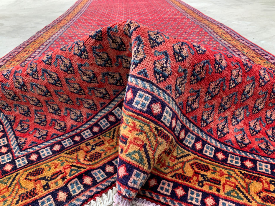 10'6 x 4'2 Hand-Knotted Persian Wool Runner Rug in Red, Blue & Gold Allover Motif Design | KBHM-1063