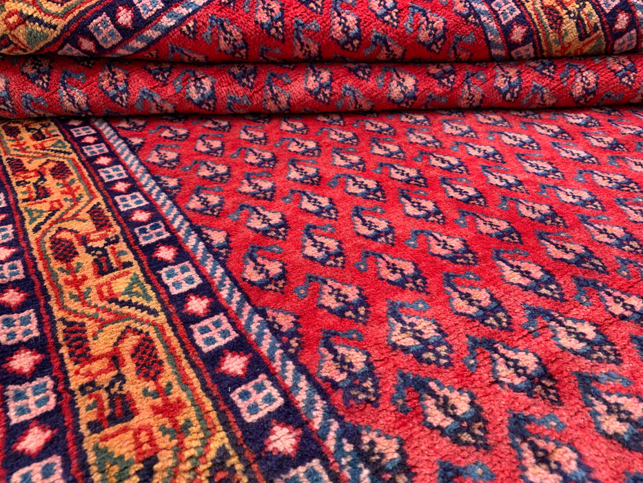 10'6 x 4'2 Hand-Knotted Persian Wool Runner Rug in Red, Blue & Gold Allover Motif Design | KBHM-1063