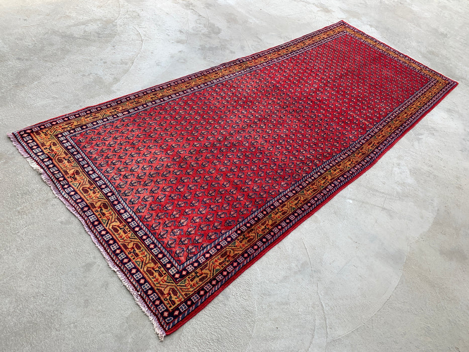 10'6 x 4'2 Hand-Knotted Persian Wool Runner Rug in Red, Blue & Gold Allover Motif Design | KBHM-1063