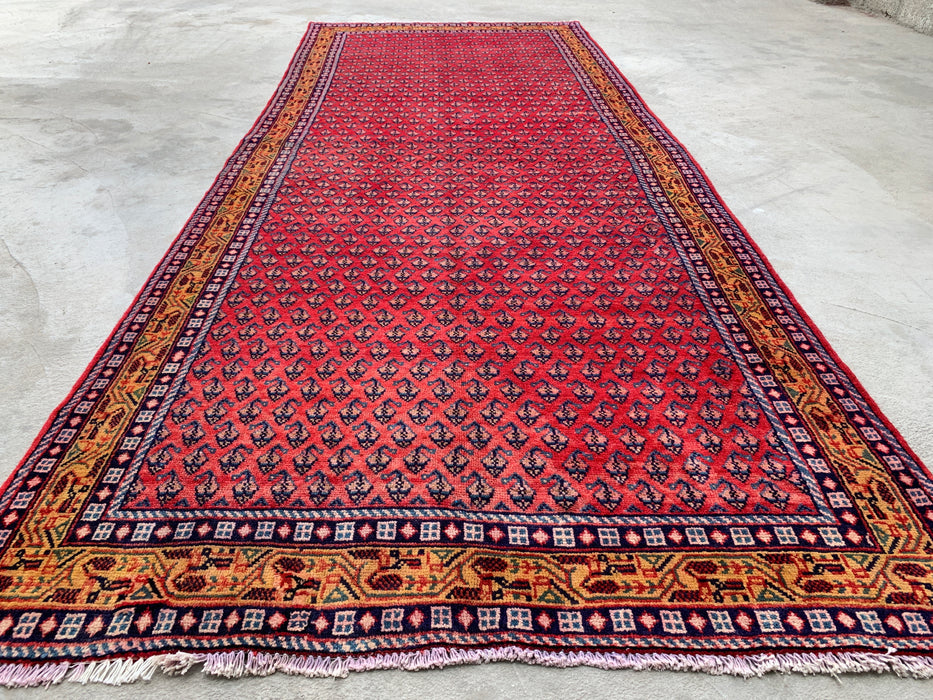 10'6 x 4'2 Hand-Knotted Persian Wool Runner Rug in Red, Blue & Gold Allover Motif Design | KBHM-1063