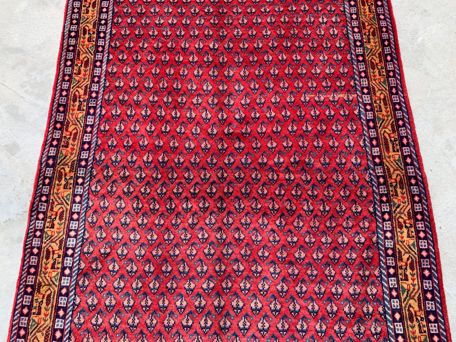 10'6 x 4'2 Hand-Knotted Persian Wool Runner Rug in Red, Blue & Gold Allover Motif Design | KBHM-1063