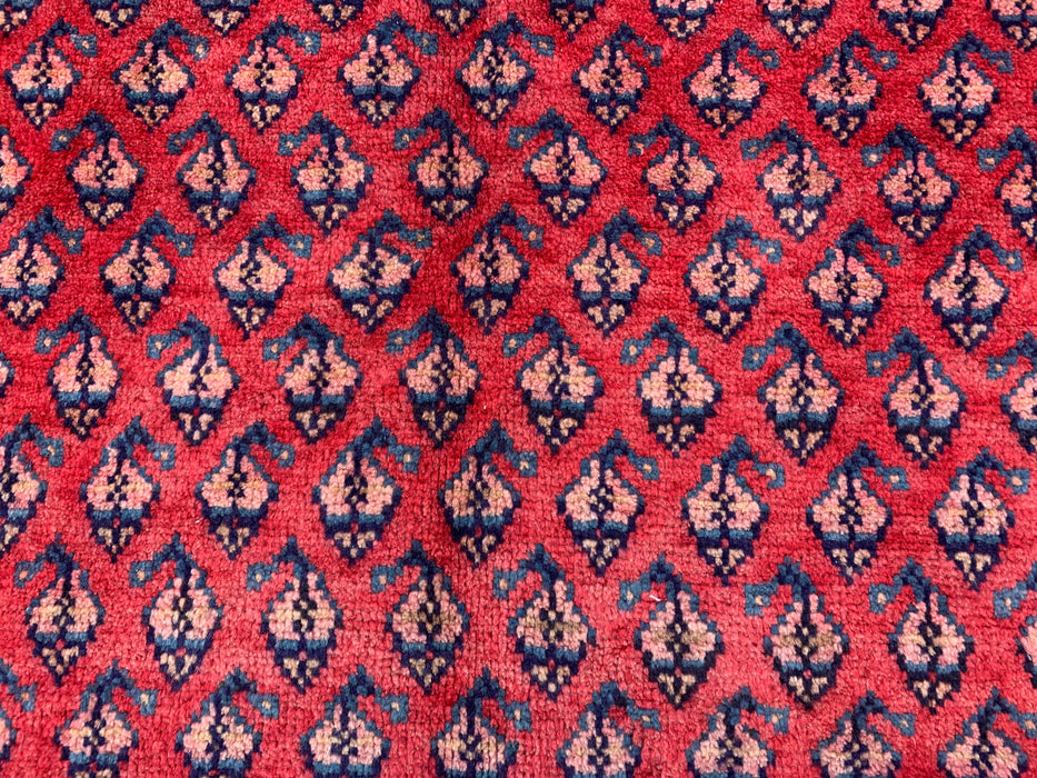 10'6 x 4'2 Hand-Knotted Persian Wool Runner Rug in Red, Blue & Gold Allover Motif Design | KBHM-1063