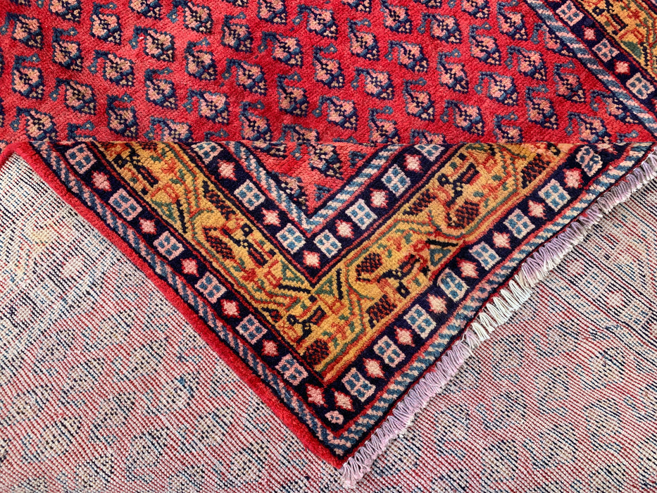 10'6 x 4'2 Hand-Knotted Persian Wool Runner Rug in Red, Blue & Gold Allover Motif Design | KBHM-1063