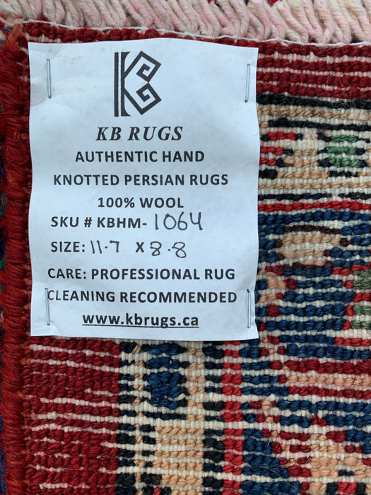 11'7 x 8'8 Hand-Knotted Persian Wool Rug in Red, Blue & Ivory Traditional Medallion Design | KBHM-1064