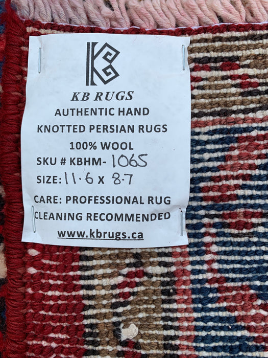 11'6 x 8'7 Hand-Knotted Persian Wool Rug in Red, Blue & Ivory Traditional Medallion Design | KBHM-1065