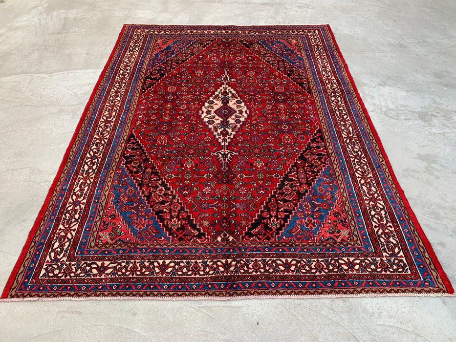11'6 x 8'7 Hand-Knotted Persian Wool Rug in Red, Blue & Ivory Traditional Medallion Design | KBHM-1065