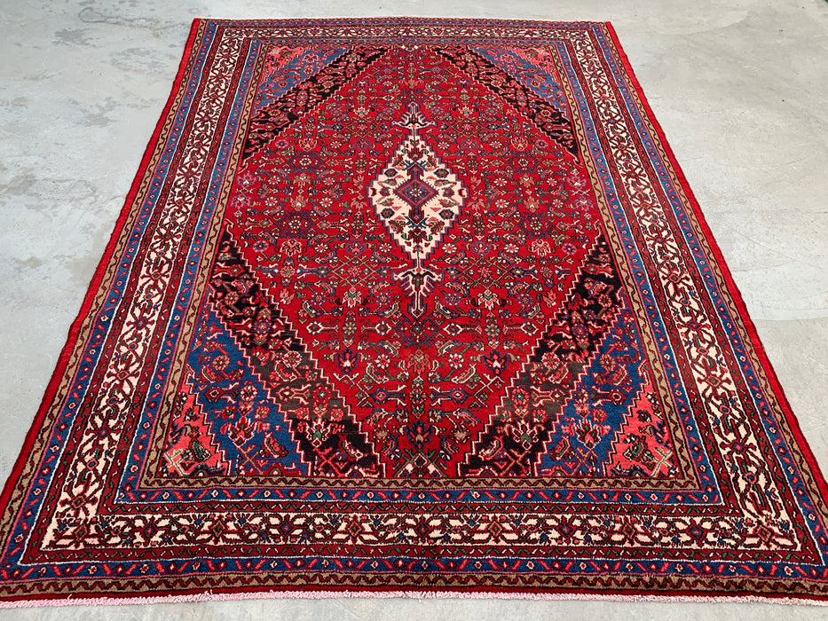 11'6 x 8'7 Hand-Knotted Persian Wool Rug in Red, Blue & Ivory Traditional Medallion Design | KBHM-1065