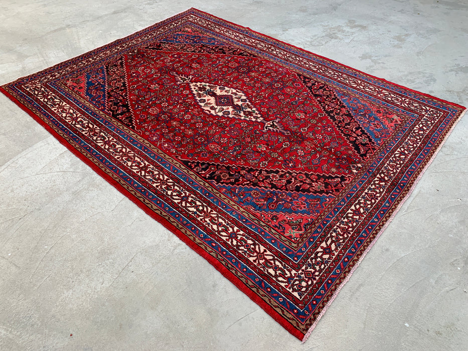 11'6 x 8'7 Hand-Knotted Persian Wool Rug in Red, Blue & Ivory Traditional Medallion Design | KBHM-1065