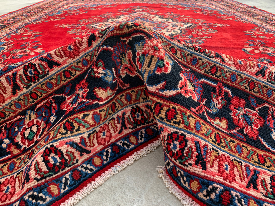 11'11 x 9'0 Hand-Knotted Persian Wool Rug in Red, Blue & Ivory Traditional Medallion Design | KBHM-1066