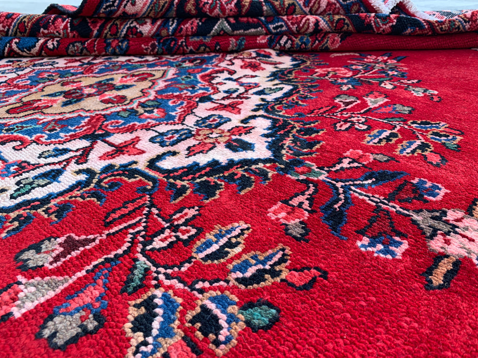 11'11 x 9'0 Hand-Knotted Persian Wool Rug in Red, Blue & Ivory Traditional Medallion Design | KBHM-1066
