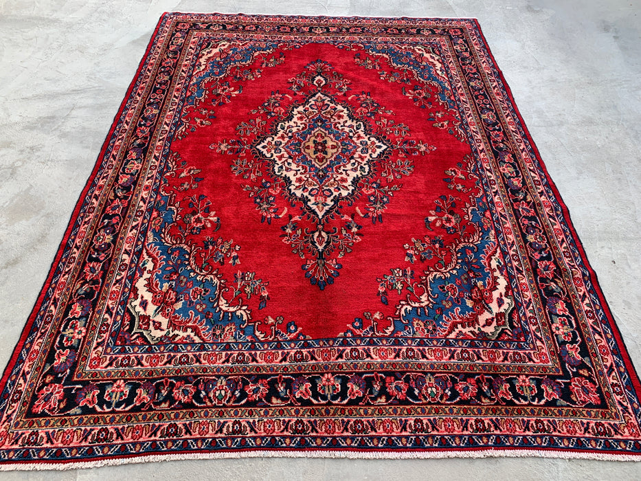 11'11 x 9'0 Hand-Knotted Persian Wool Rug in Red, Blue & Ivory Traditional Medallion Design | KBHM-1066