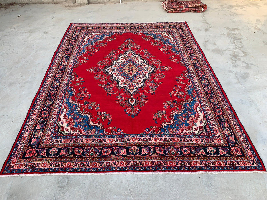 11'11 x 9'0 Hand-Knotted Persian Wool Rug in Red, Blue & Ivory Traditional Medallion Design | KBHM-1066