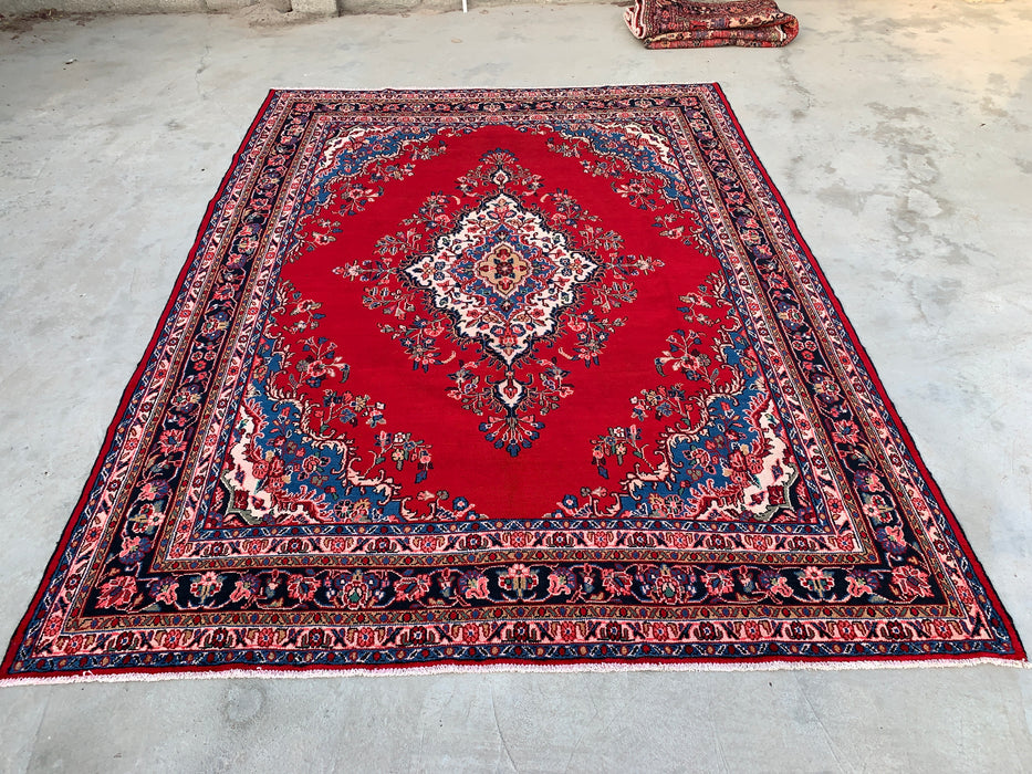 11'11 x 9'0 Hand-Knotted Persian Wool Rug in Red, Blue & Ivory Traditional Medallion Design | KBHM-1066