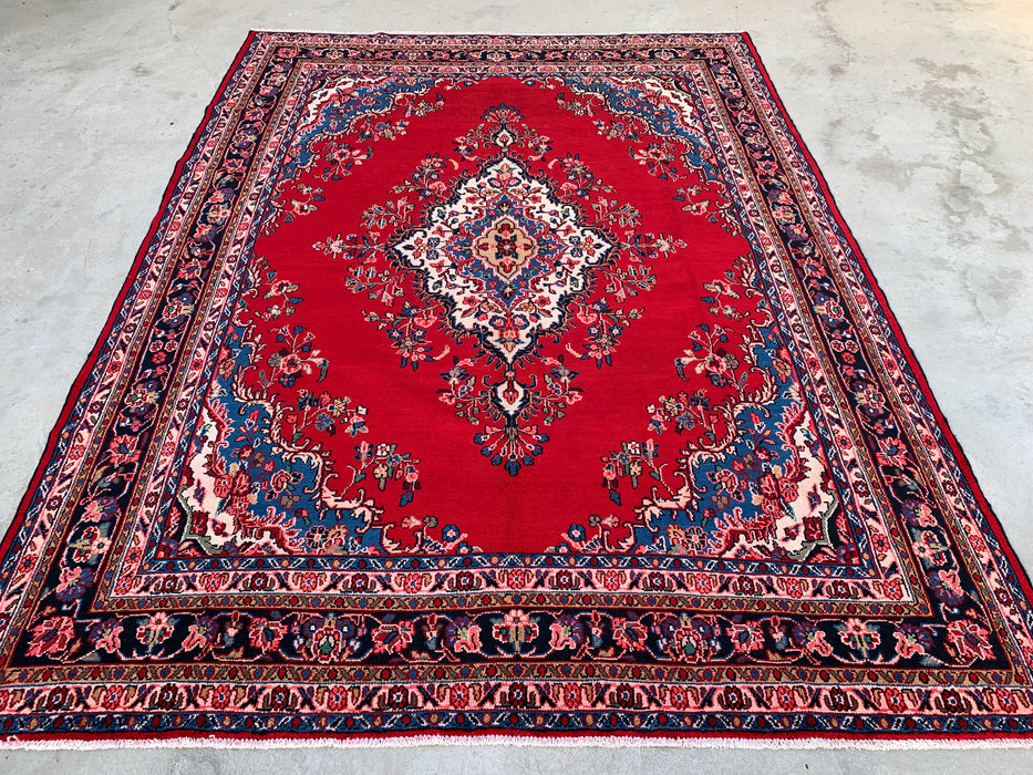 11'11 x 9'0 Hand-Knotted Persian Wool Rug in Red, Blue & Ivory Traditional Medallion Design | KBHM-1066