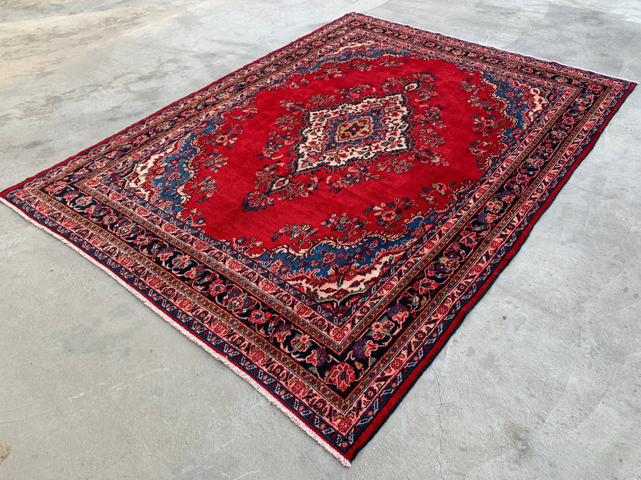 11'11 x 9'0 Hand-Knotted Persian Wool Rug in Red, Blue & Ivory Traditional Medallion Design | KBHM-1066