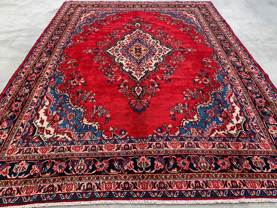 11'11 x 9'0 Hand-Knotted Persian Wool Rug in Red, Blue & Ivory Traditional Medallion Design | KBHM-1066
