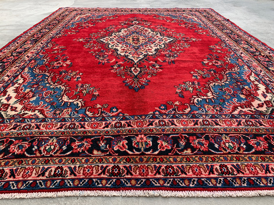 11'11 x 9'0 Hand-Knotted Persian Wool Rug in Red, Blue & Ivory Traditional Medallion Design | KBHM-1066