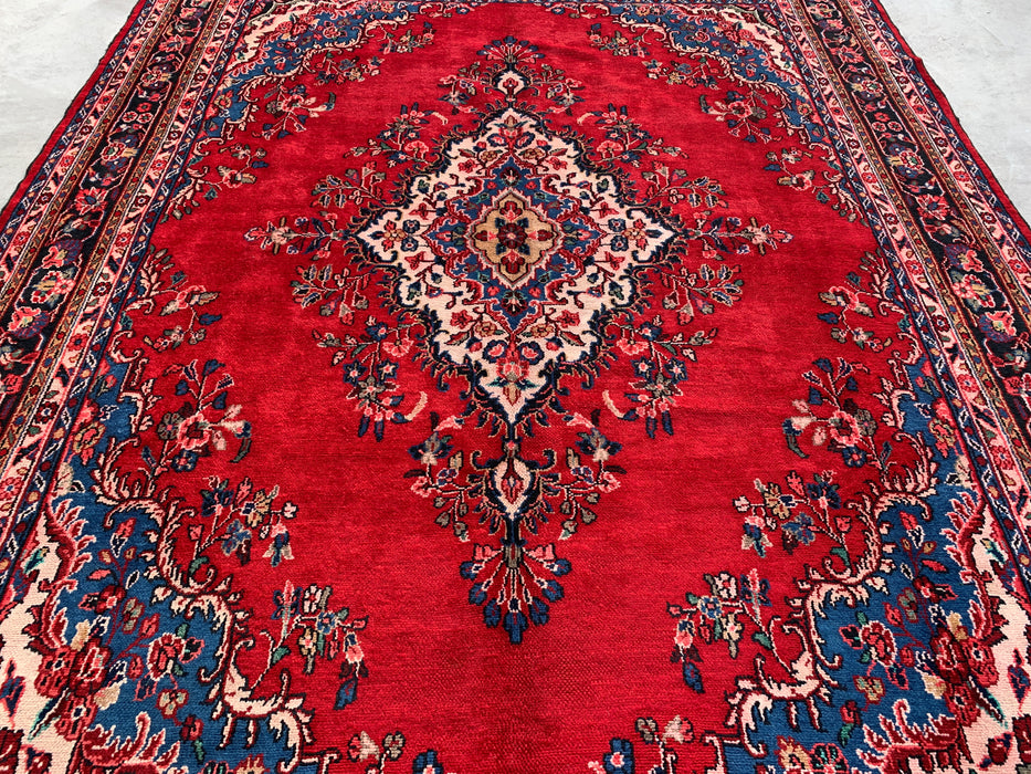 11'11 x 9'0 Hand-Knotted Persian Wool Rug in Red, Blue & Ivory Traditional Medallion Design | KBHM-1066