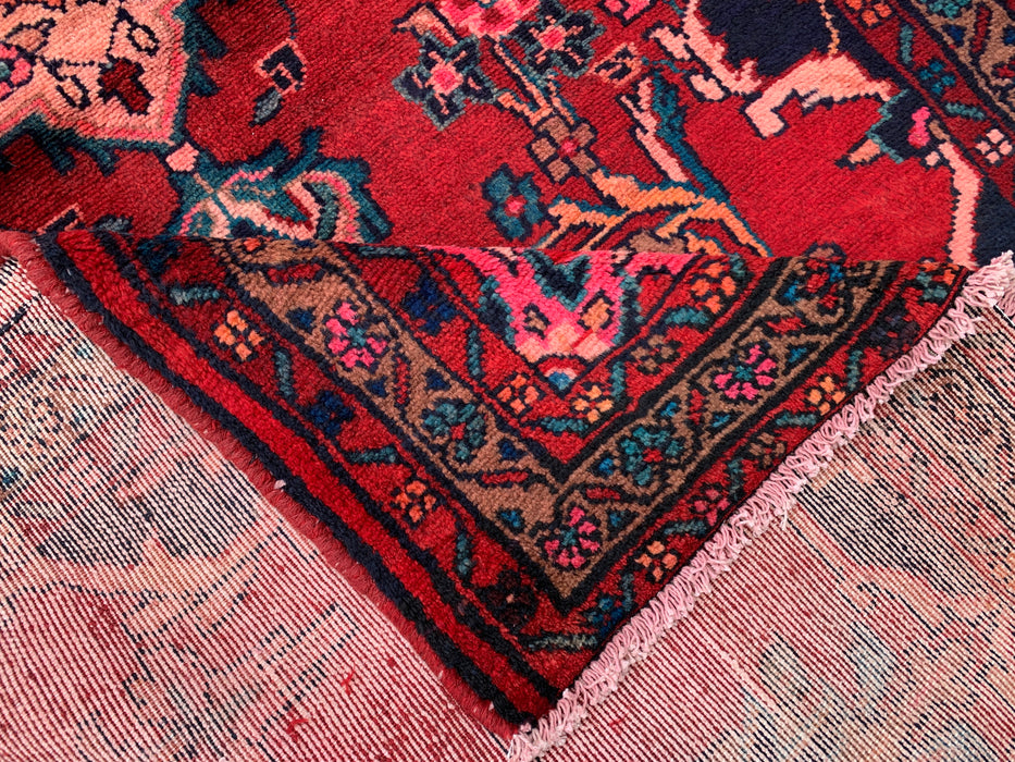 10'7 x 3'7 Hand-Knotted Persian Wool Runner Rug in Red, Navy & Ivory Traditional Medallion Design | KBHM-1067