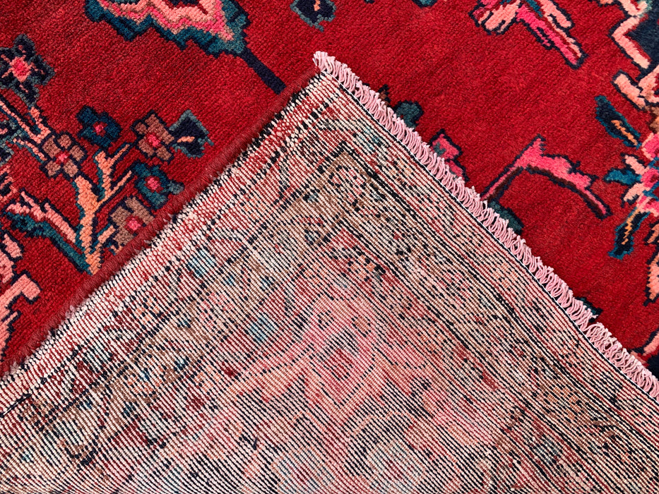 10'7 x 3'7 Hand-Knotted Persian Wool Runner Rug in Red, Navy & Ivory Traditional Medallion Design | KBHM-1067