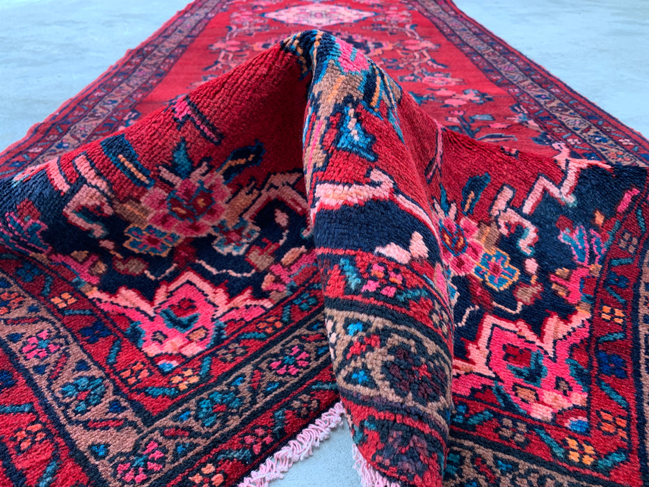 10'7 x 3'7 Hand-Knotted Persian Wool Runner Rug in Red, Navy & Ivory Traditional Medallion Design | KBHM-1067