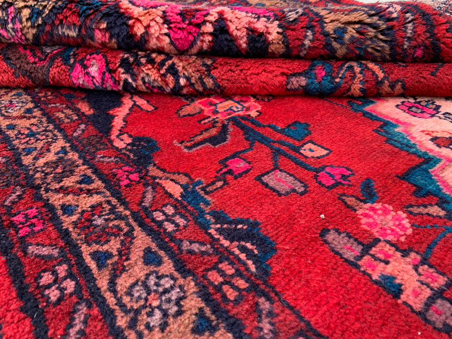 10'7 x 3'7 Hand-Knotted Persian Wool Runner Rug in Red, Navy & Ivory Traditional Medallion Design | KBHM-1067