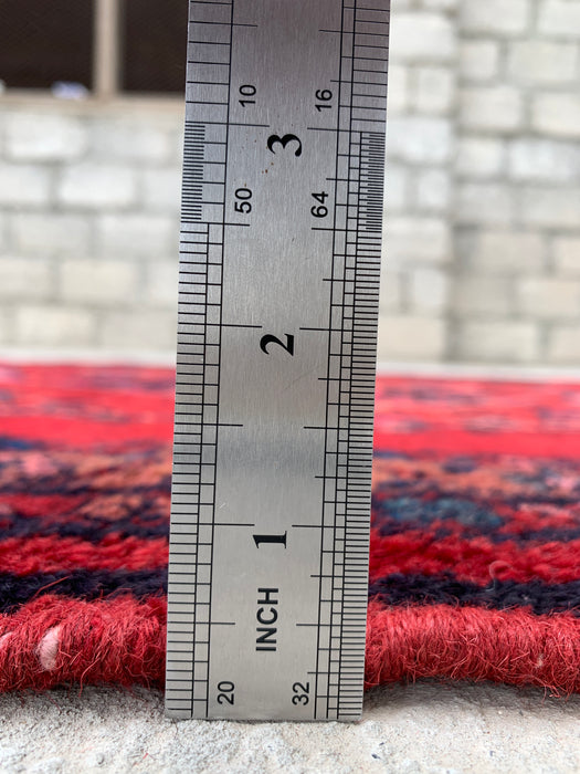 10'7 x 3'7 Hand-Knotted Persian Wool Runner Rug in Red, Navy & Ivory Traditional Medallion Design | KBHM-1067